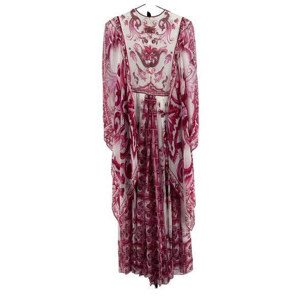 Dolce & Gabbana 'Majolica' Fuchsia Silk Chiffon Maxi Dress Size 42 - Picture 3 of 9